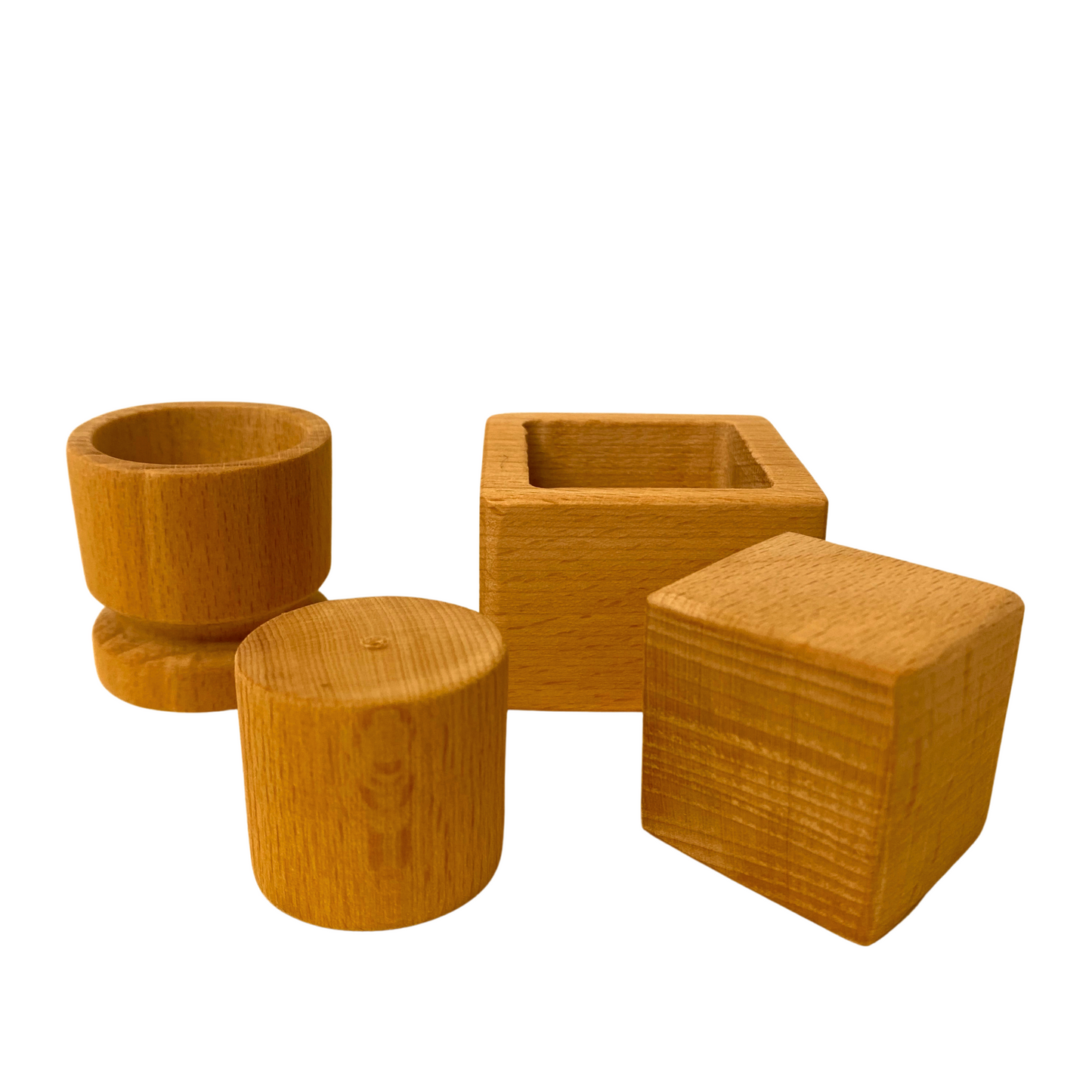 Matériel Montessori de motricité fine : cylindre dans une tasse et cube dans une boîte