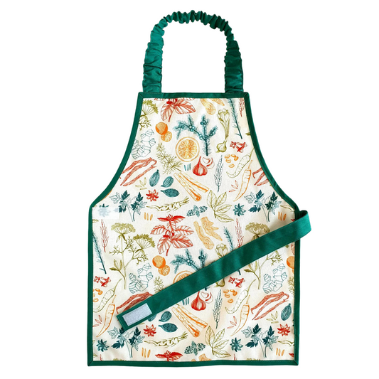 Montessori Apron Herbs in Organic Oeko-Tex Cotton (water and stain resistant)