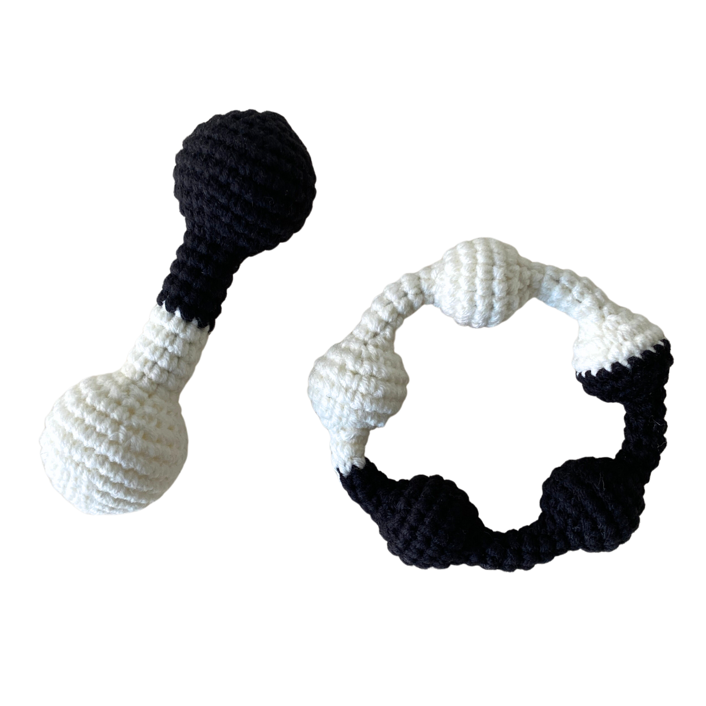 Sensory Set of Black & White Crochet Bell Rattle and Grasping Ring