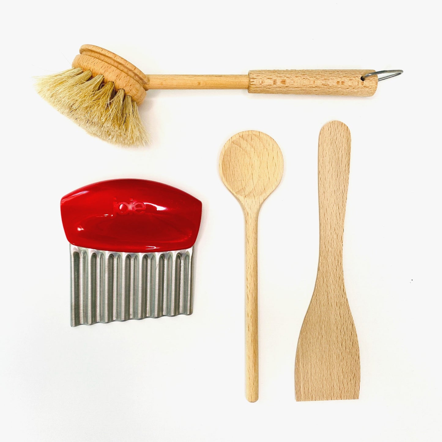 Montessori Kitchen Tools Set: crinkle cutter + dishwashing brush + cooking utensils